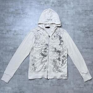 Y2K BCBG white grunge 00s zip up hoodie embroidered jacket